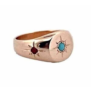 14k Solid Rose Gold Scosha Designer Turquoise Ruby Signet Ring